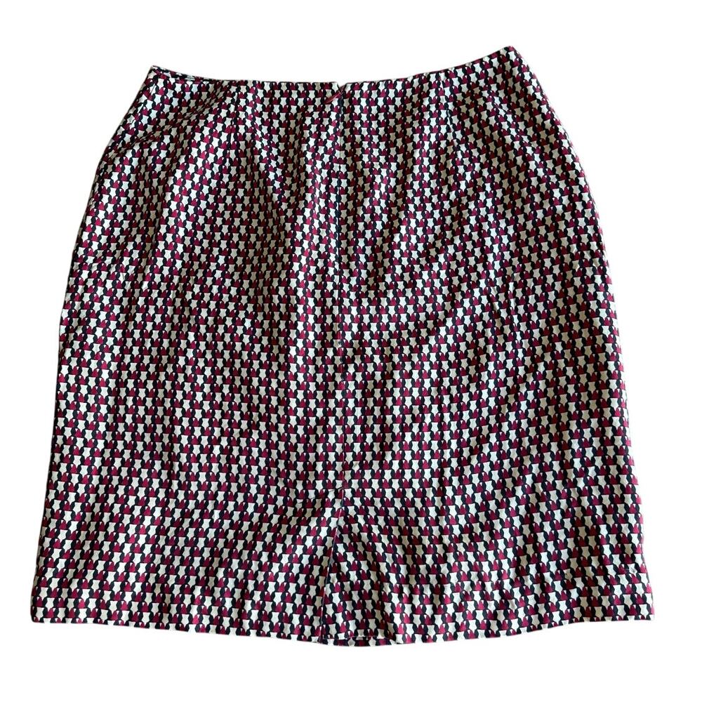 Ann Taylor 10 Red Blue Geometric Silk Lined Pencil Skirt